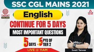 SSC CGL Mains 2021-22 | SSC CGL Mains English By Swati Tanwar| Most Important Questions #5