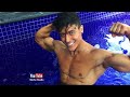 Fitness Model Bodybuilding Muscle Model Swimsuit Pool Shoot IFBB Pro Florian Wolf Styrke Studio