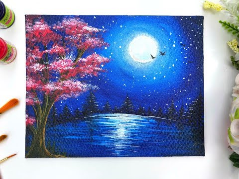 Moonlight night landscape painting