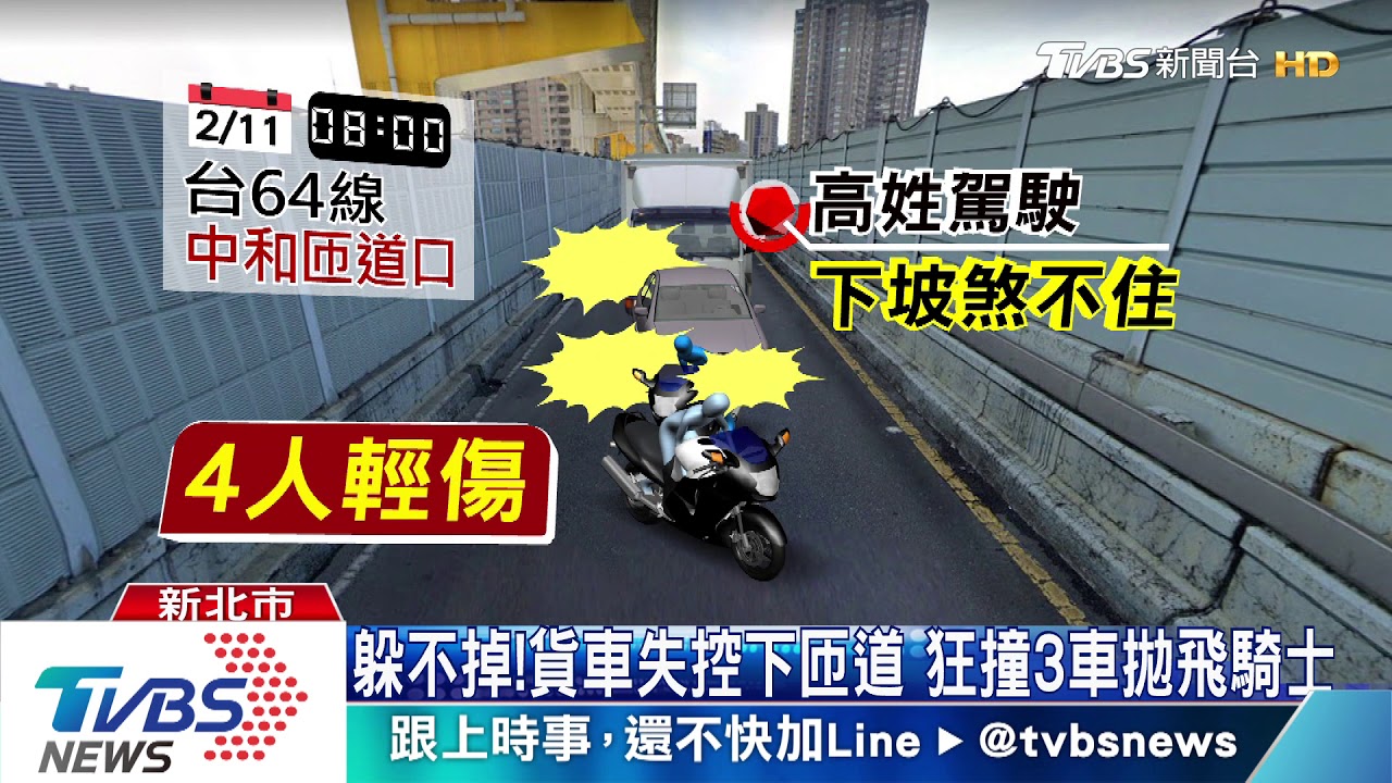 下坡煞不住! 貨車追撞「險夾扁騎士」警緊急救援