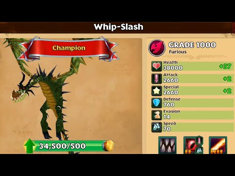 Whip-Slash  Grade 1000 in PvP Brawl//Champion Monstrous Nightmare//Dragons rise of Berk