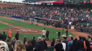 Megan Slankard performs the National Anthem at AT&amp;T Park