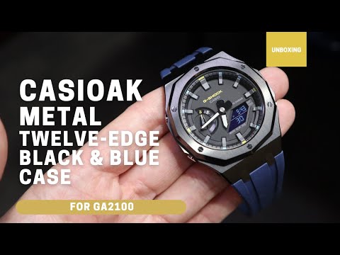 CasiOak GA2100 Twelve-Edge Black Metal Bezel Fluorine Blue Rubber Watch Strap Length for Casio G-Shock GA-2100/2110