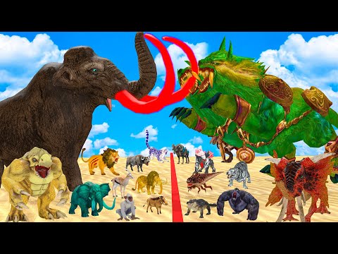 The Ultimate Battle 40 Wild Animals Mammals vs GIGA T-REX Dinosau Epic Run Zigzag Down Course Outsid