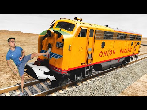 Train vs Me - Cars vs Rails with Portal Trap - BeamNG #41