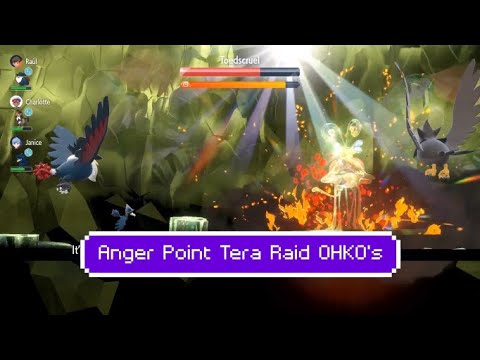 Pokémon Scarlet and Violet Tera Raids using Anger Point for OHKO’s