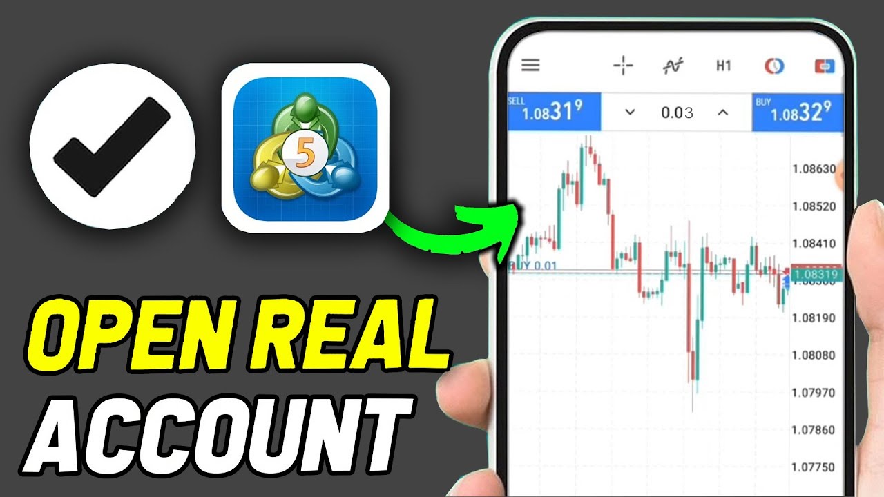 MetaTrader 5 platform showing a trading chart and account details