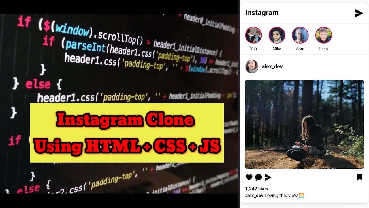 Instagram Clone Using HTML CSS & JS | Full Code | #coding #webdesign #viralvideo #webdevelopment