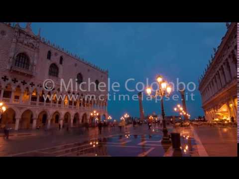 0058 - time lapse - Night fall in San Marco square Venice - 4K
