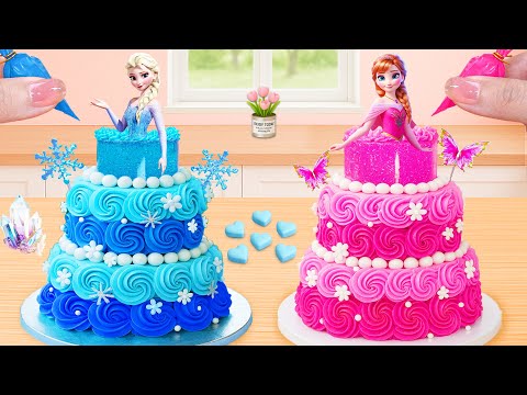 Elsa & Anna Three-Tier Princess Cakes 🎂❄💖 | Frozen Cake Decorating Challenge | Lily Little Cake