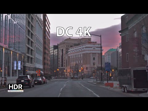 Driving DC 4K HDR - Downtown Winter Sunrise - USA