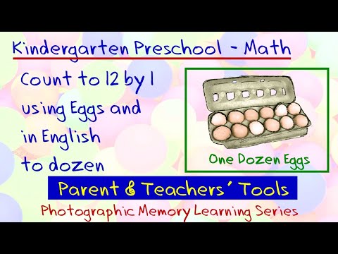 Count to 12 by 1 using Dots Eggs and in English