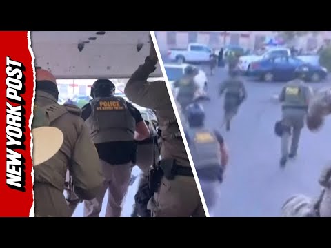 Border Patrol agents JUMP out of Penske truck during raid