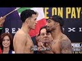J'LEON LOVE TAUNTS DAVID BENAVIDEZ IN WEIRD WEIGH IN FACE OFF AS ROBERTO DURAN DANCES IN BACKGROUND