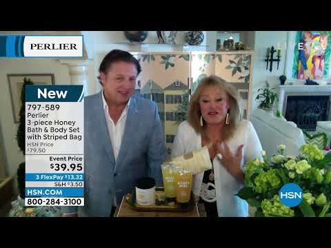 Perlier – 3-teiliges Bade- und Körperset mit Honig und gestreifter Tasche