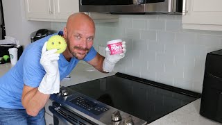 How to Clean GLASS STOVETOP with the PINK STUFF Featuring Scrub Daddy