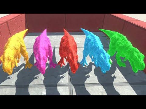 5x Colored T-Rex VS Rainbow friends Deathfall - Animal Revolt Battle Simulator