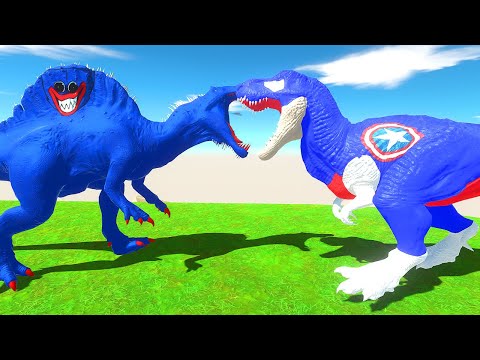 SPINOSAUR HUGGY WUGGY vs CAPTAIN AMERICA T-REX DEATH RUN - Animal Revolt Battle Simulator