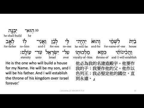 1 Chronicles 22: Hebrew interlinear audio Bible 希伯來文聖經:歷代志上第二十二章