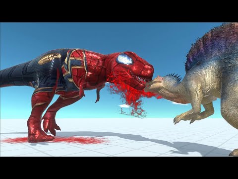 SUPERHERO SPIDERMAN - T Rex Vs All Units (Dinosaurs) - Animal Revolt Battle Simulator