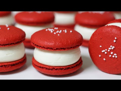 Red velvet macaron. Home baking.