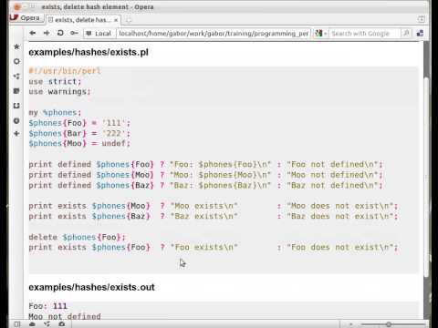 Beginner Perl Maven tutorial: 7.6 - exists delete hash