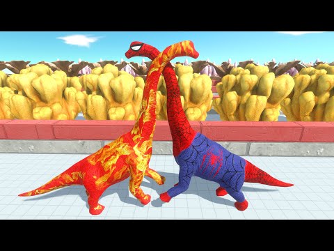 BARCHIOSAURUS FIRE vs ALL SPIDERMAN BRACHIOSAURUS BATTLE DEATH RUN - Animal Revolt Battle Simulator