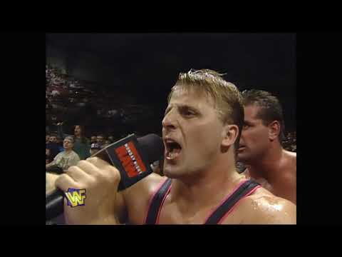 Owen Hart & British Bulldog challenge Shawn Michaels & Sycho Sid + Austin escorted out by Cops (WWF)
