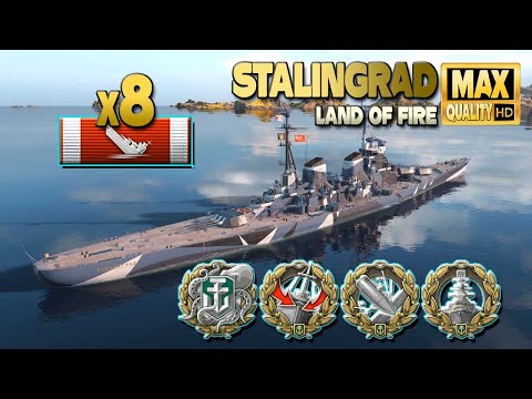 Cruiser Stalingrad: 8 ships destroyed on map Land of Fire - World of Warships
