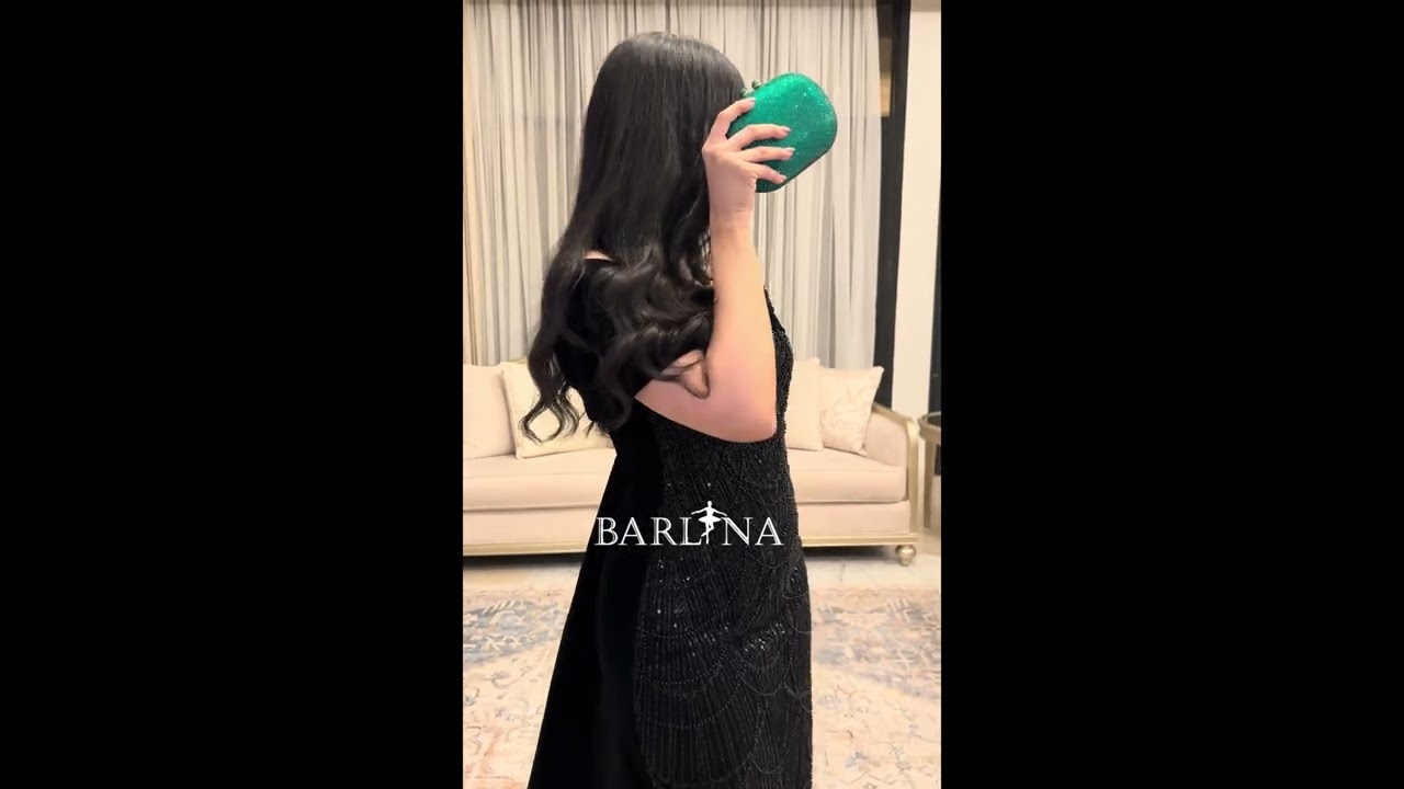 فستان سواريه أسود بتفاصيل براقة  - XXL