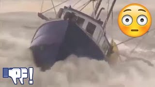 Pequeño barco se enfrenta a tempestad con enormes olas - Tormenta marina - Impactante vídeo!