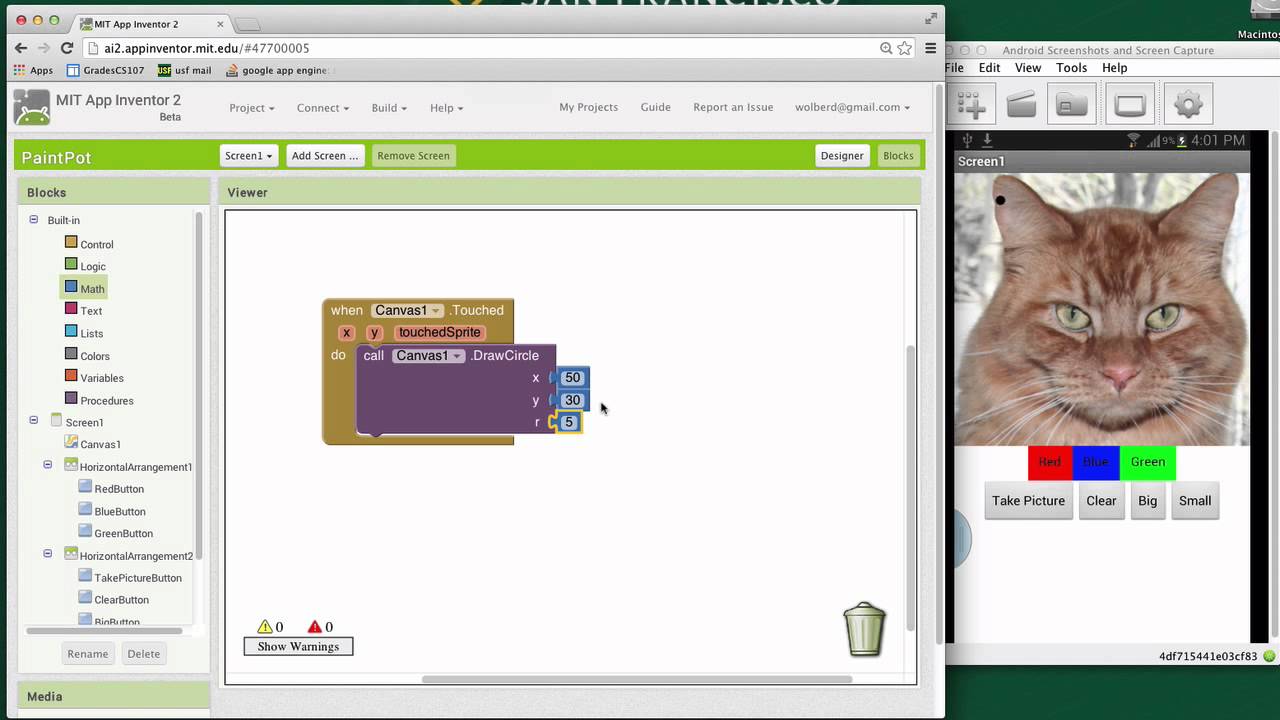App Inventor: Build a Painting app (draw circles and lines)