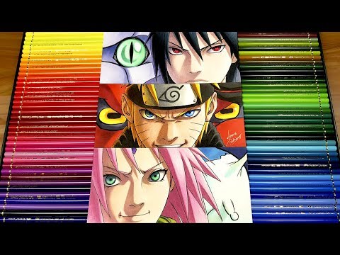 Mongo e Drongo com Naruto, Sasuke e Sakura em Konoha - desenho