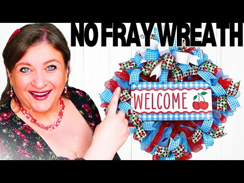 How to make ZERO FRAY Deco Mesh SQUARE WREATH | The Nadia Method Cherry Decor