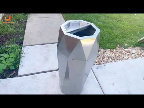BEAMNOVA 13 Gallon Outdoor Commercial Trash Can with Lid Stainless Steel Open Top with Ashtray