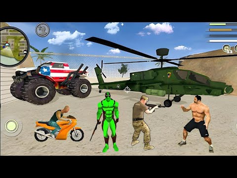 Green Dead-Pool Rope Hero Vice Town Simulator USA Police Fly Army Helicopter - Android Gameplay