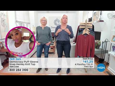 Democracy PuffSleeve Snap Henley Knit Top