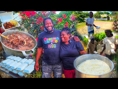 humanitarian services | cooking corned beef stew peas with chicken foot | white rice and vegetables 