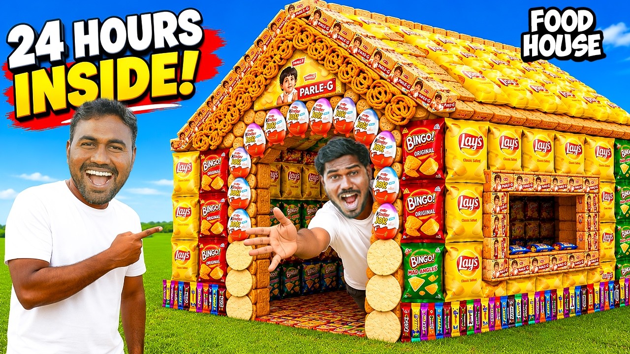 Surviving 24 Hours in a GIANT FOOD HOUSE Challenge