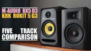 M-Audio BX5 D3 vs KRK Rokit 5 RP5G3 || 5-Track-Vergleich