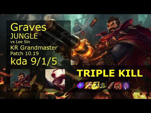 Graves Jungle vs Lee Sin - KR Grandmaster 9/1/5 Patch 10.19 Gameplay // [롤] 그레이브즈 vs 리 신 정글