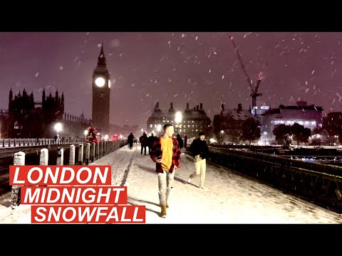 London Midnight Snowfall | Big ben - London Eye | 4K Virtual Walk | December 2022