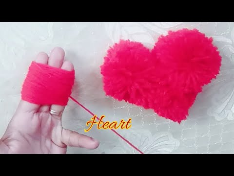 Super Easy Pom Pom Heart Making Idea with Fingers - Amazing Valentine's Day Crafts - DIY Yarn Heart