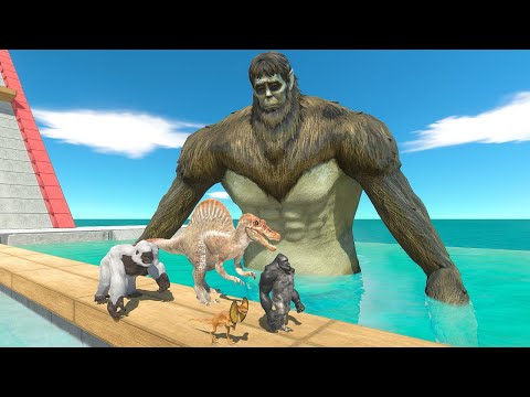 Dinosaurs and Mutant Primates Falling Into Beast Titan Tank - Animal Revolt Battle Simulator