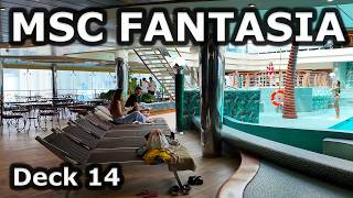 MSC FANTASIA Deck 14 Tour 4K 🚢 | Pools, Buffet, Spa & Covered Aqua Park