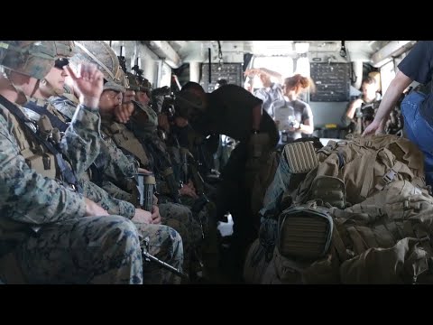 U.S. Marines take part in egress training on the CH-53K King Stallion