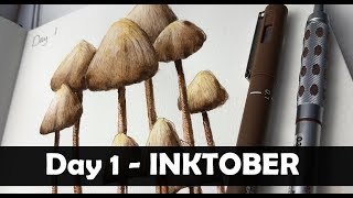 Day 1 Inktober 2019 Pen and Watercolor Bell Mushrooms