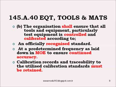 EASA Part 145 equipment, tools