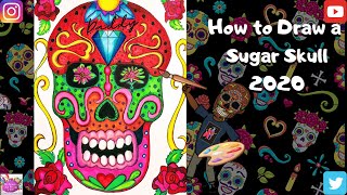 How to Draw A Sugar Skull 2020 #DiadeLosMuertos #DayoftheDead #SugarSkull #MrSmithsartroom4kids
