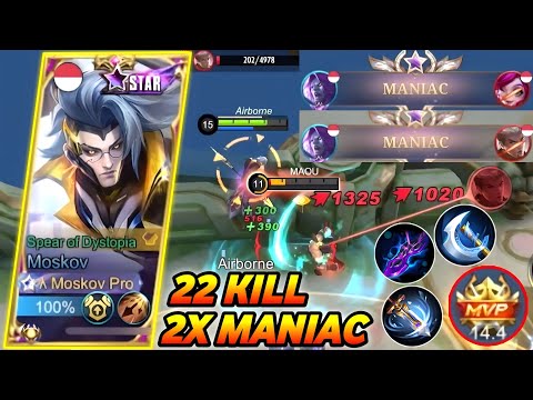 22 Kills + 2x MANIAC !! Moskov Best Build Sidelane - Build Top 1 Global Moskov ~ MLBB